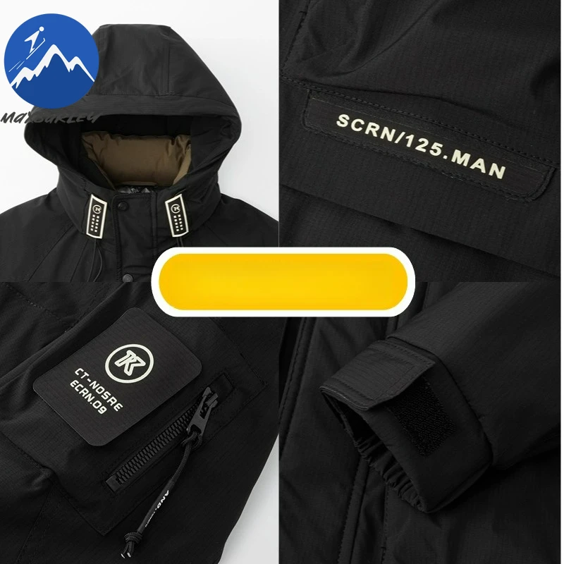 Maxbarley 2026 الرجال سترة طويلة أسفل الشتاء المشي لمسافات طويلة التزلج مقنعين الأبيض بطة أسفل معطف دافئ العصرية سميكة عالية الانتفاخ سترة منفوخة