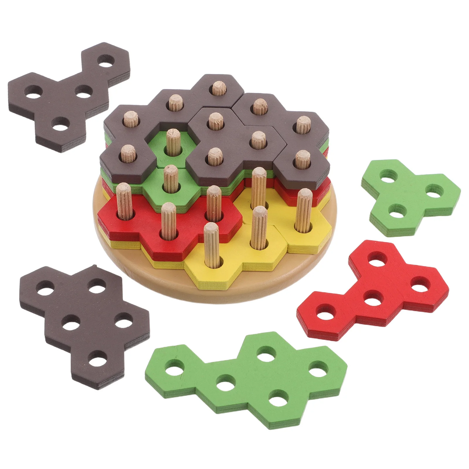 Hamburger Jigsaw Puzzle 3D Wooden Stacking Game Montessori Shape Matching Educational For Toddlers Kids Wooden Block