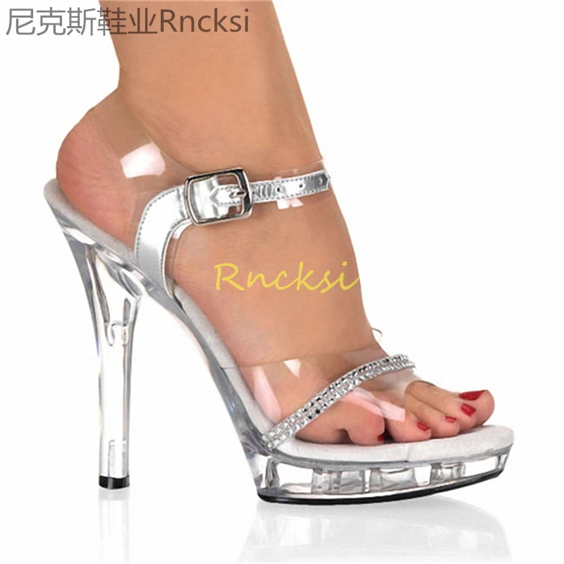 

13cm Model catwalk platform, high heels, silver stilettos, fashion banquet, toe leakage, ladies' super high heels sandals