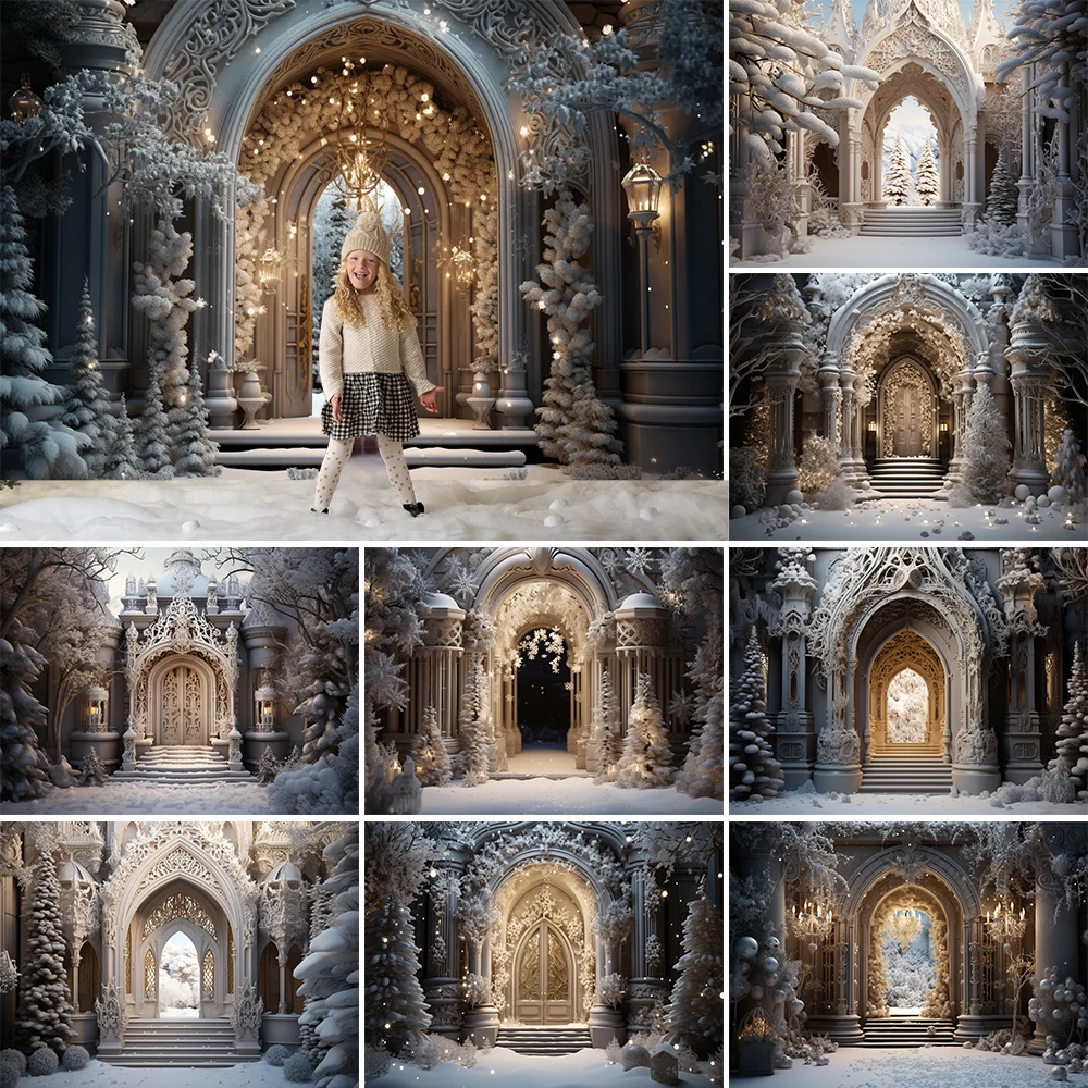 

Mocsicka Winter Castle Landscape Backdrops Kid Portrait Photography Props Frozen Forest Snowy Gift Decor Background Photo Studio