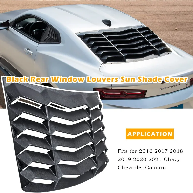 Rear+Side Window Louvers for Chevrolet Chevy Camaro 2016 -2022 Windshield Sun Shade Cover Vent GT Lambo Style ABS (Matte Black)