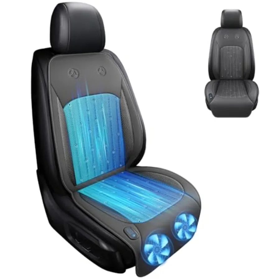 

Cooling Car Seat Cover with 2 Powerful Turbo Fans 12V-24V Ventilated Cooling Car Seat Cushion 3-Speed Adjustable Breathable Coo