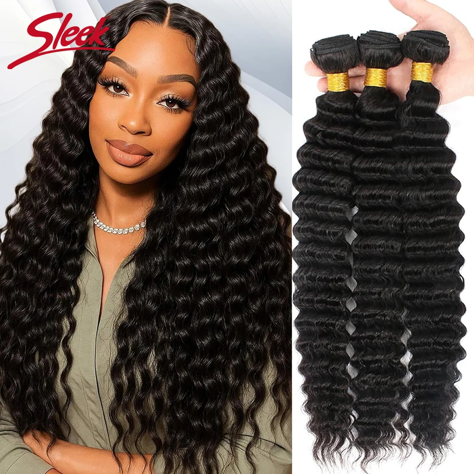 Sleek Brazilian 12A Deep Wave Human Hair Bundles 100% Real Human Hair Unprocessed Virgin Longer Lifespan Wet And Wavy Hair Weave