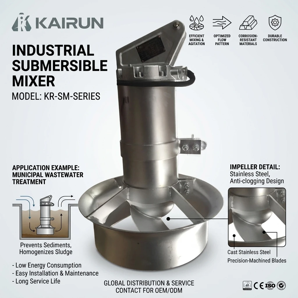 Low Speed Submersible Mixers with Gearbox for Large Flow Propulsion in Oxidation Ditches