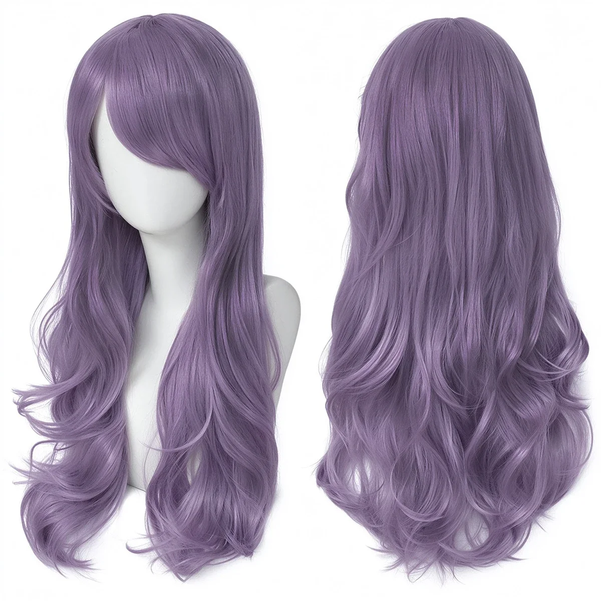 Long Synthetic Hair Wavy Cosplay Wig with Bangs Purple Color Anime Lolita White Wig for Women Halloween Costume Party Wigs