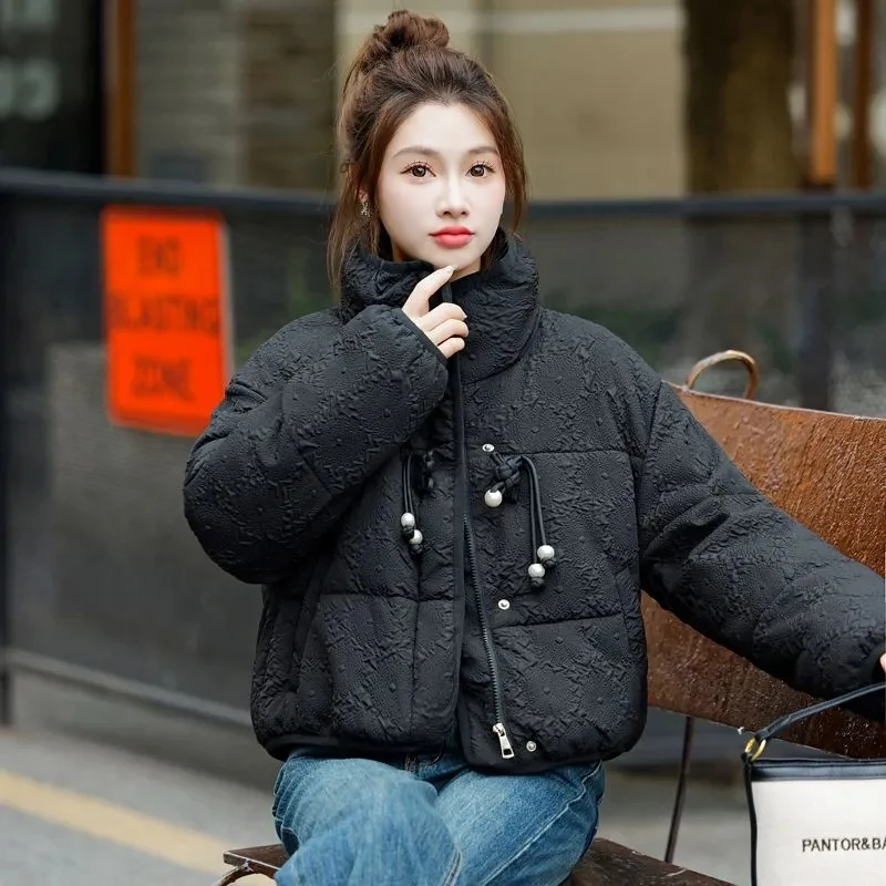 Fashion Jacquard Pattern Short Down Coats Female Outerwears 2024 Casual Loose Thick Warm Lady Jackets Winter Parkas Overcoat