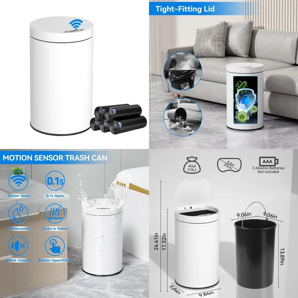 

Automatic Touchless 4 Gallon Stainless Steel Motion Sensor Trash Can for Bathroom, Hands-Free Garbage Bin with Lid for Kitchen U