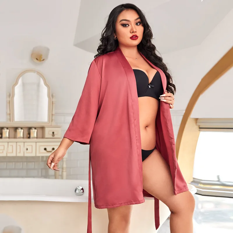 

Women Robe Nightwear Loungewear Satin Bathrobe Gown Intimate Lingerie 2022 Autumn New V-Neck Silky Kimono Sleepwear Nightgown