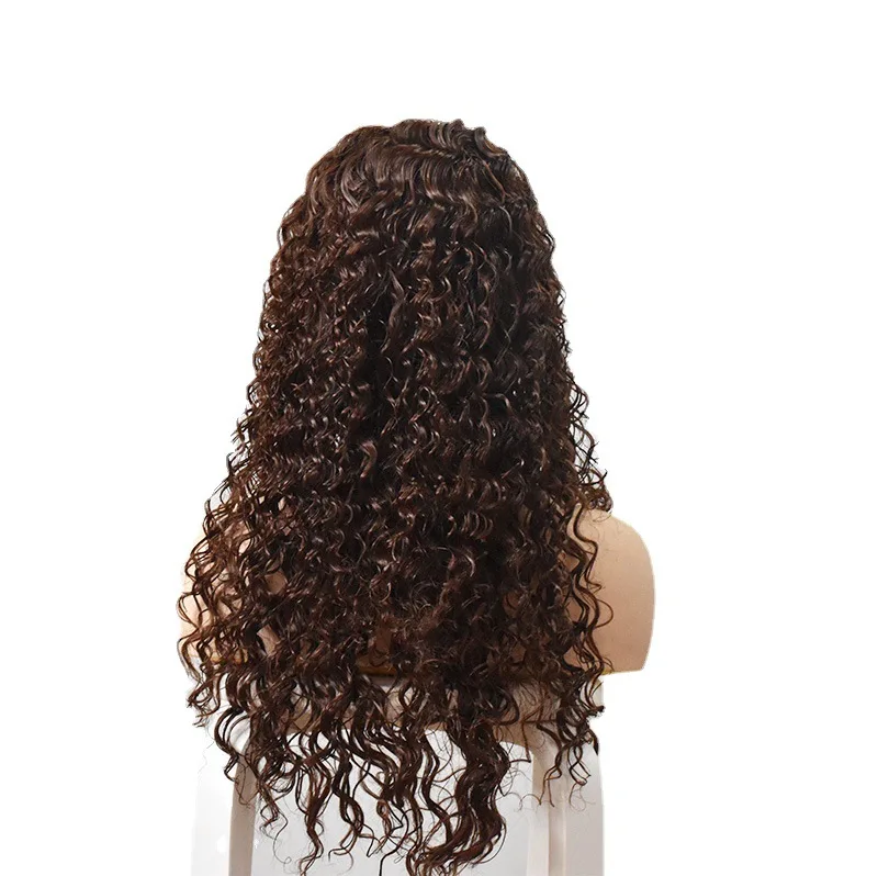 여성용 가발 중간 길이 곱슬머리 중앙 가르마 브라운 아프리칸 작은 컬 고온 실크 가발