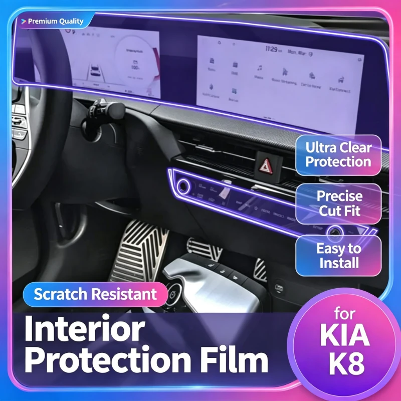 Protection d'écran LCD pour Kia K8 22-24, protection de la console centrale, protection du levier de vitesses, film pour l'intérieur de la voiture