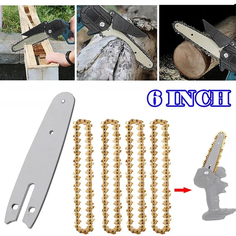 Mini 6 Inch Steel Chainsaw Chain with Guide Bar 1/4