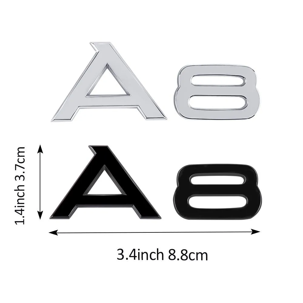 3D Letters Numbers Emblem for Audi A3 A4 A5 A6 A7 A8 Q2 Q3 Q5 Q7 Car Trunk Lid Nameplate Badge Logo Sticker Chrome Glossy Black