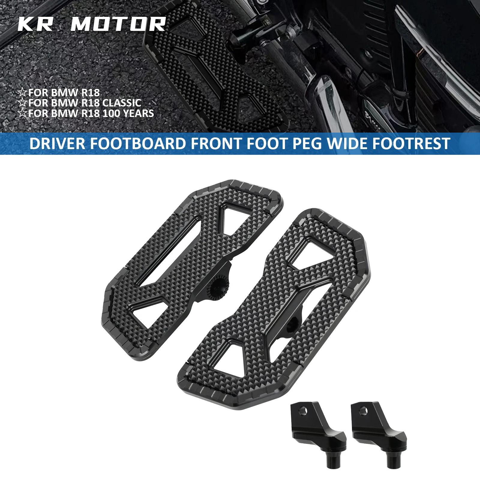 Fits For BMW R18/R18 100 Years/R18 Classic 2020-2026 Motorcycle Driver Footboard Rider Floorboard Front Foot Peg Wide Footrest