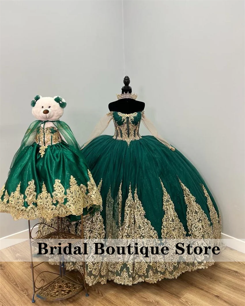 Collegamento speciale per abito personalizzato con orsacchiotto Quinceanera verde con perle di Appliques di pizzo del capo