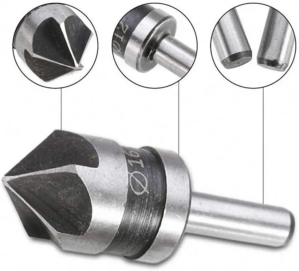 2 pz/set 5 flauto svasatore punta HSS 82 gradi punto angolo smusso taglierina 1/4 "gambo rotondo per elettroutensile