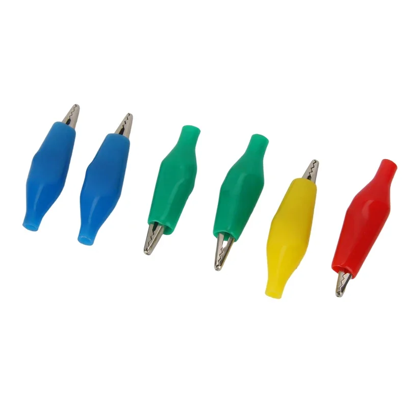 20 Pcs Crocodile type Clip 28MM Black Red Blue Black Yellow Soft Plastic Coated Testing Probe Mini Alligator Test Clips