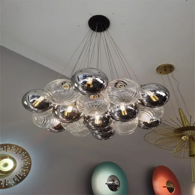 Creatieve Bubble Glazen Bal Kroonluchter Eetkamer Decoratie Grijze Eenvoudige Bubble Ball Hal Led Binnenverlichting Kroonluchter