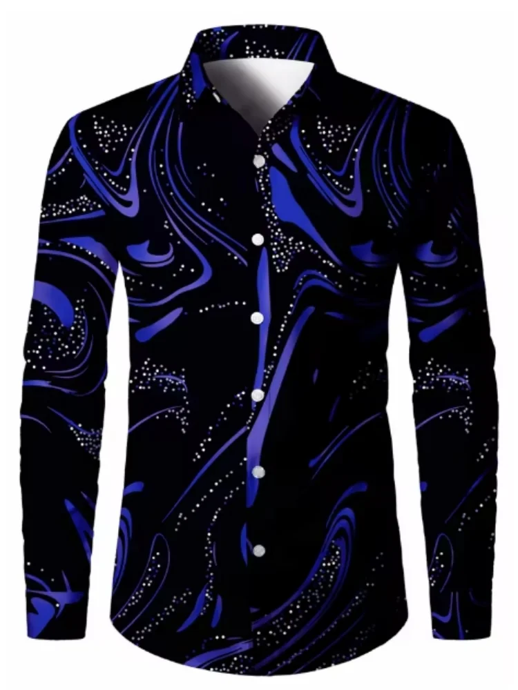 Herren Frühling und Herbst All-Match Casual Button-Down-Hemd 3D-Druck beliebtes Luxus-Langarm-Top Party auffälliges Kleid