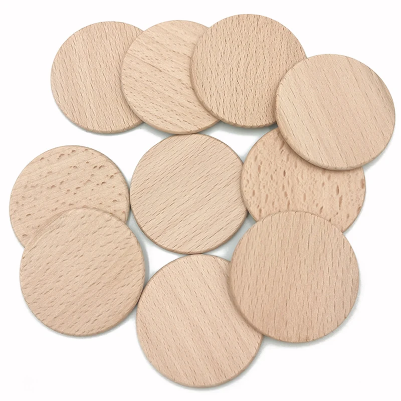 25mm-70mm Natural Beech Wood Slices Unfinished Solid Wooden Coins Rounds Cutouts for Crafts Projects, DIY Crafts, Ornaments