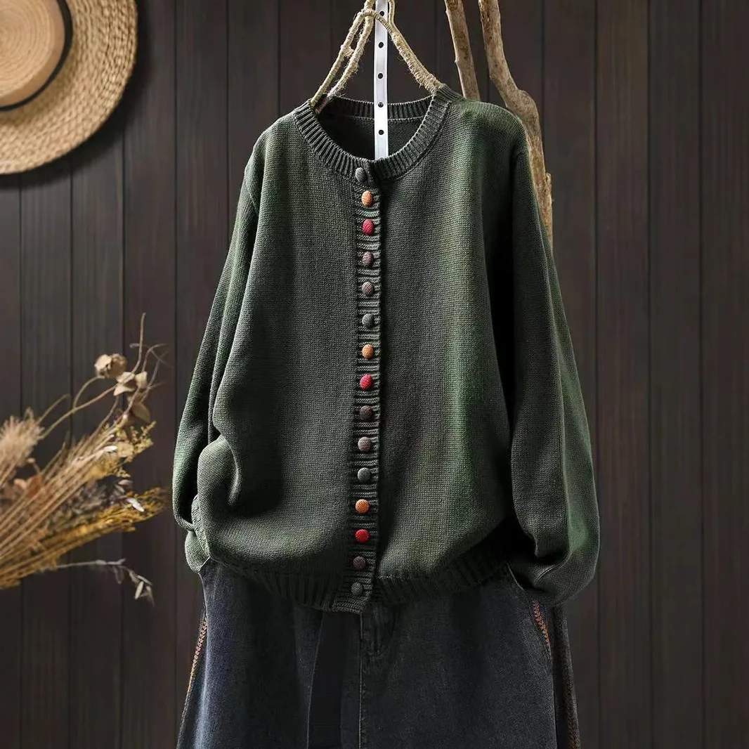 Winter Autumn Fashion Colorful Button Chic Sweater for Women Good Quality O-neck Long Sleeve Casual Loose Knitting Cardigan Tops