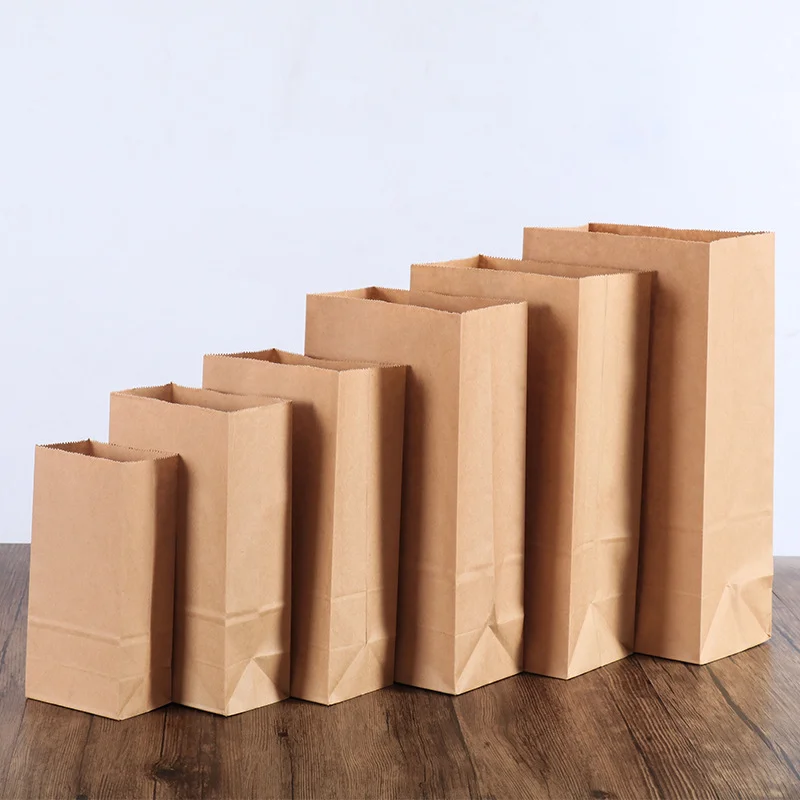 50/100pcs Brown Kraft Paper Bag Food Vegetables Shopping Bag Candy Package Kraft Lunch Bag Grocery Cookie Bread Bucket Bag