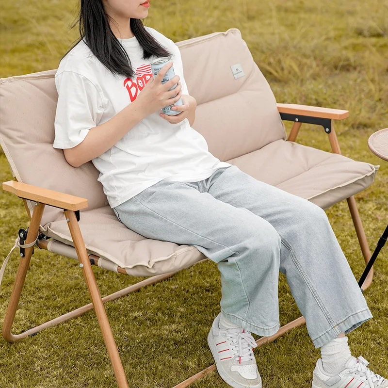 

Oxford Cloth Wood Grain Camping Back Chair Camping Portable Folding Double Chair Outdoor