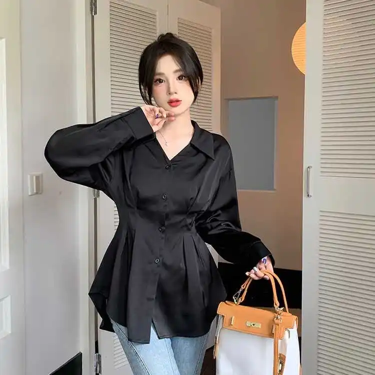 

Ele Unique Long Sve Slim Fit irt Women's Spring Autumn New Sle Faionable Stand Collar Ne Top