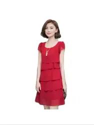 1pcs/lot Summer Elegant Chiffon Dress Casual Women solid  Ruffle  Short Sleeves Cake Dress 3colors