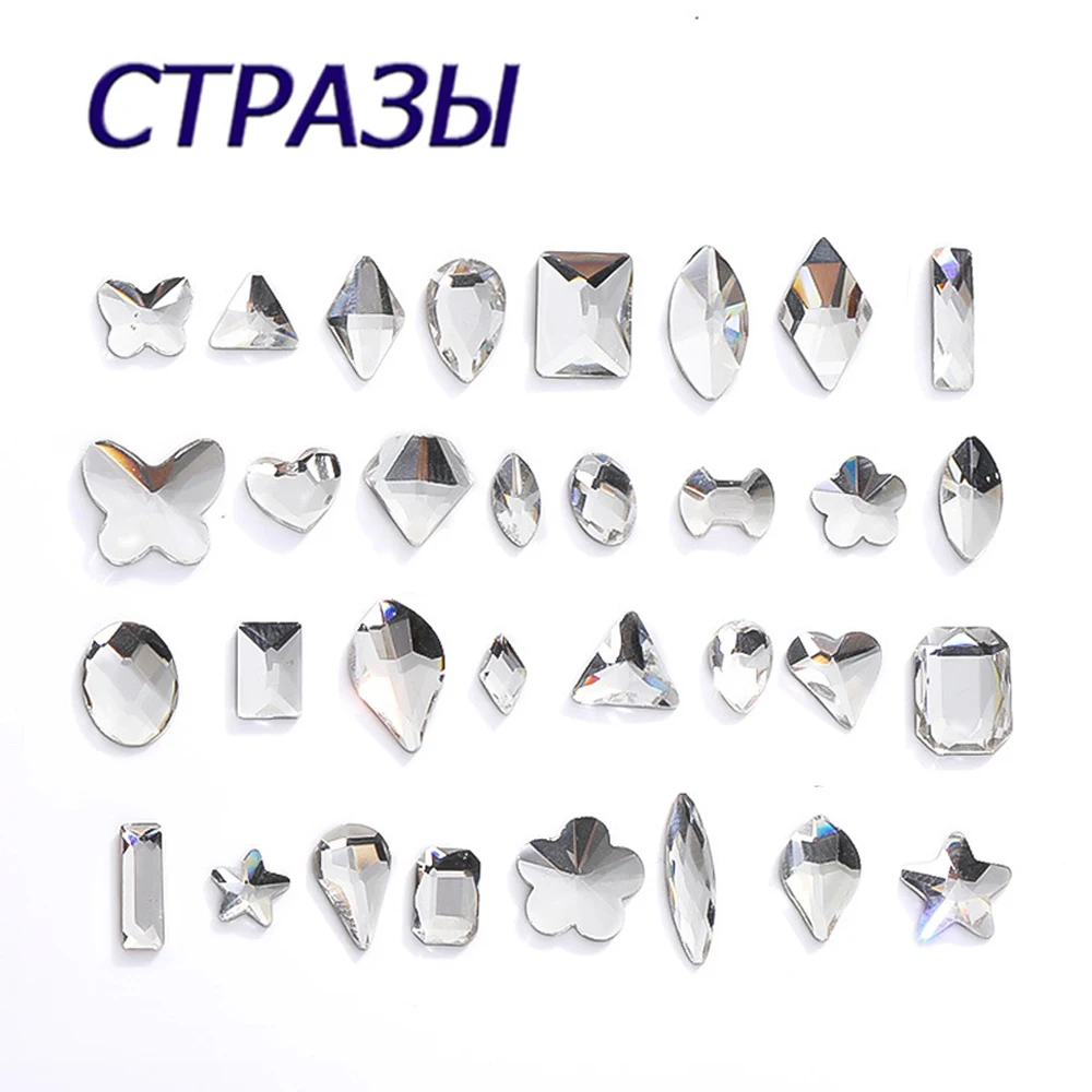 

20pcs Crystal Clear Nail Art Rhinestones Flatback Non Hotfix Glass Multiple Shapes Pixie for 3D Nails Charm DIY Decoration