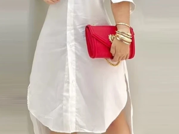 

Women's Collared Shirt Dress Ruched Sleeve High-Low Hem Stylish Outfit for Daily Casual