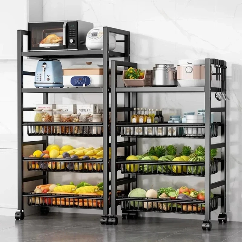 

Kitchen Vegetable Basket Trolley Multifunctional Storage Rack Fruit Movable Rolling Cart Shelf Organizer Kitchen Accessories