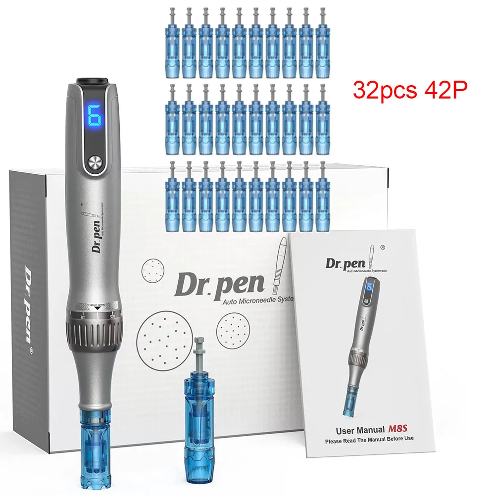 Derma Pen M8S Kit Draadloze Microneedling Pen 3L Connector Huidverzorgingsapparaat met 32 stuks 0.2mm naaldcartridges