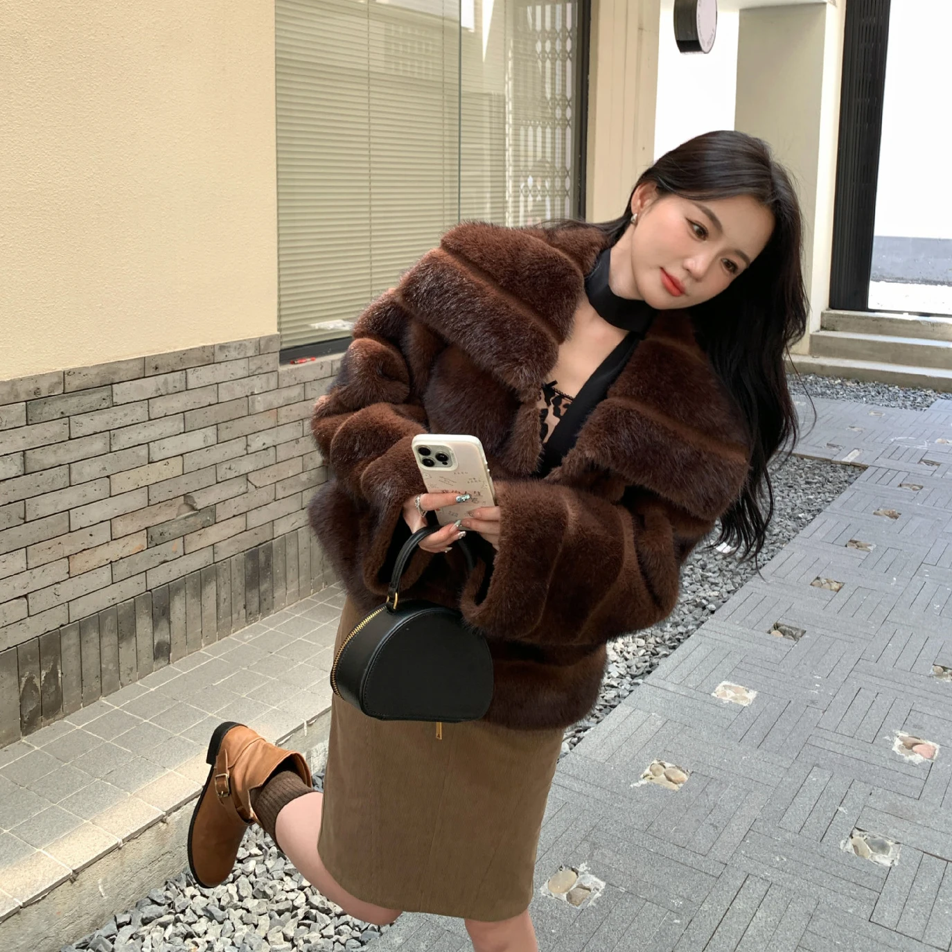 여성 겨울 코트 패션 크롭 인조 밍크 퍼 재킷 코트 긴팔 여성 아우터 라펠 칼라 두꺼운 코트 여성 의류