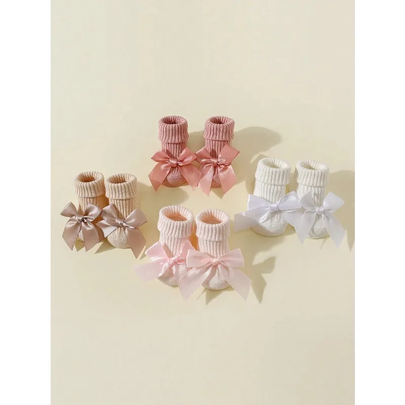 

Baby Girls Socks with Bownots, Soft Cottons Newborn Infant Ankle Socks, Breathable Non-Slip Shorts Sock for 0-24 Months