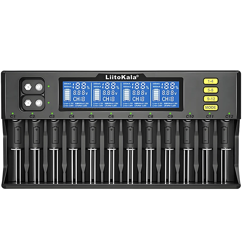 LiitoKala LiI-S12 Smart Charger 14 Slots - CE Certified Universal Charger for Li-ion/LiFePO4/Ni-MH/9
