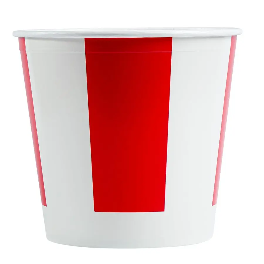 

Tek 25 Chicken Buckets With Lids, 170 Ounce Greaseproof Paper Food Containers a Vented Lids, Freezable, Red and White Paper Disp
