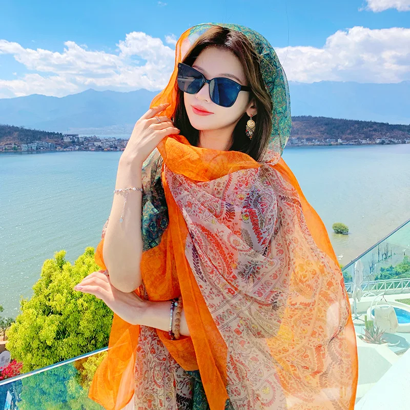 Thin Transparent Sunscreen Scarf Shawl Travel Beach Bikini Large Shawl Sarong Wrap Scarf Women Brazilian Swimsuit Cover-ups