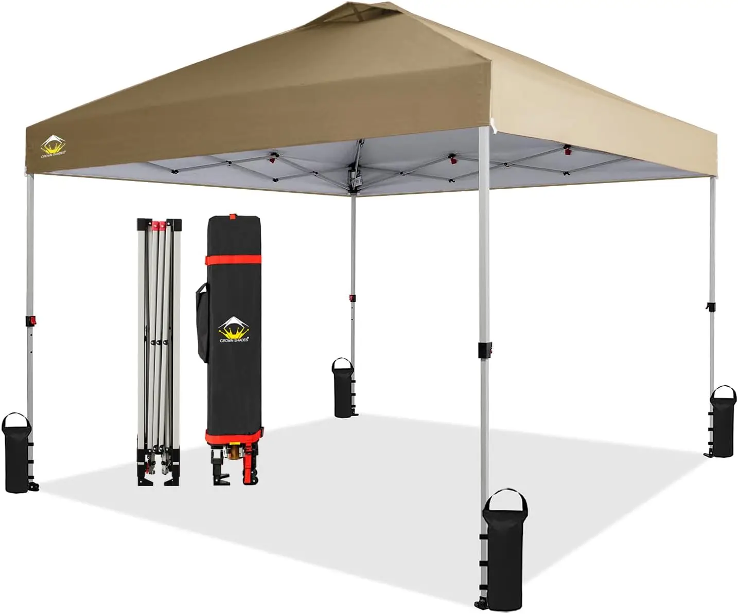 Canopy Tent, 10 X 10 Foot Portable Pop Up Outdoor Shelter with Easy 1 Push Center Lock, UV Protection, and Carry Bag, Beige