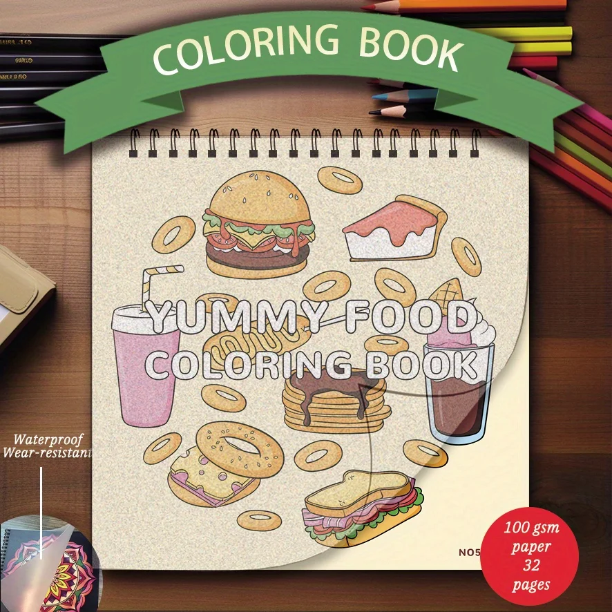 Cola Burger Food Coloring Book - 8.27 x 8.27 inches 32 pages coloring book - ideal gift for family or friends