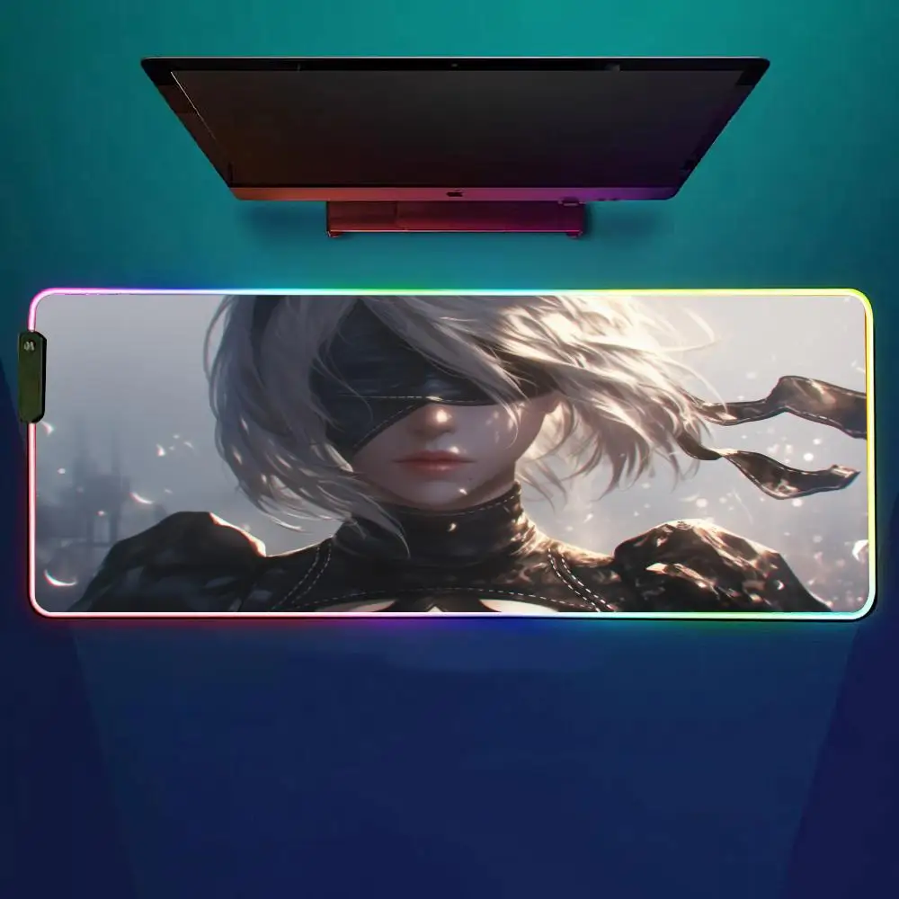 

Коврик для мыши в стиле аниме YoRHa 02, игровой коврик для мыши RGB, настольный коврик HD Gamer, большой светодиодный светильник, коврики для мыши XXL