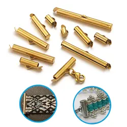 20pcs Stainless steel Crimp End Beads Slide End Clasp With Chain Buckles Tubes Slider End Caps Connectors DIY Jewelry Findings