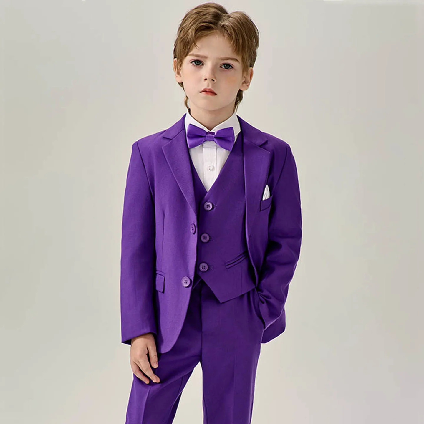 

Boys' Vibrant Purple Formal Suit Set Long-Sleeved Formal and Elegant Suit Set Wedding and Formal Ceremony Suit Set