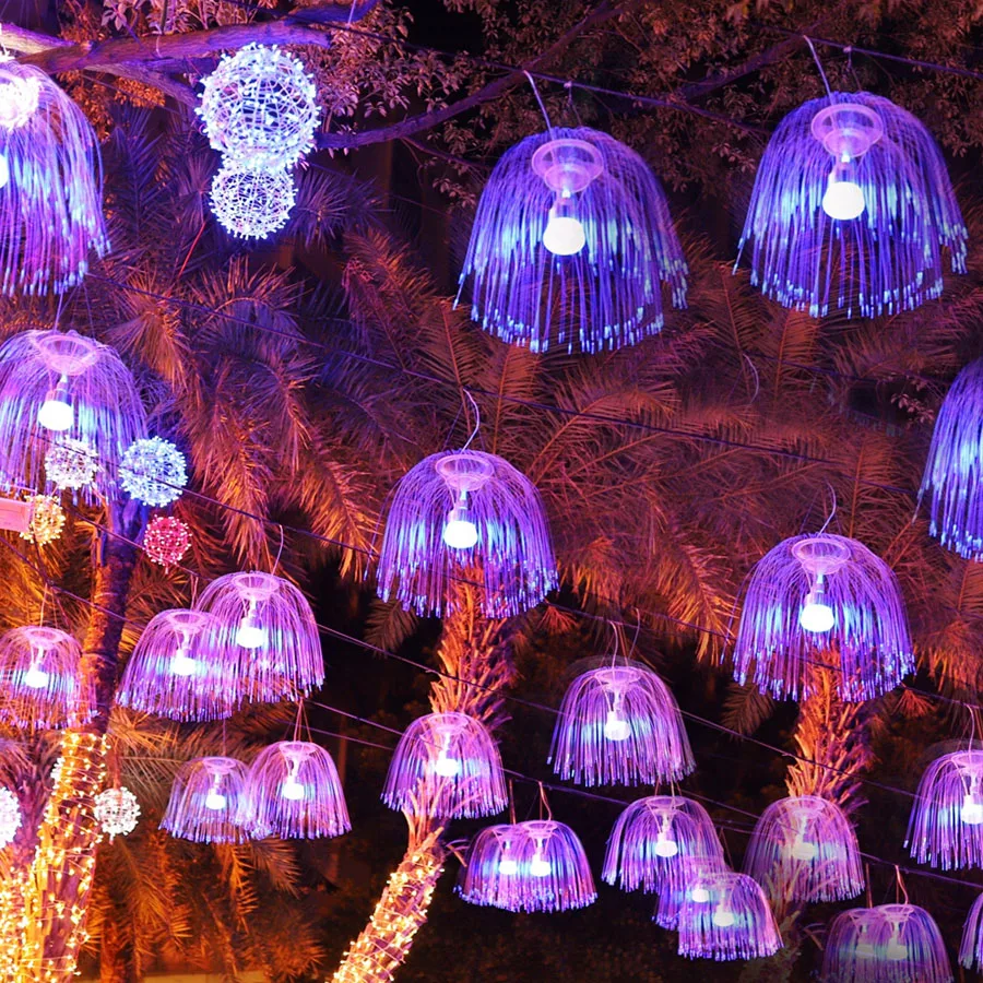 Outdoor Fiber Optic Jellyfish String Light Christmas Dandelion Fairy Light Hanging Garland Lamp For Garden Patio Tree Decor