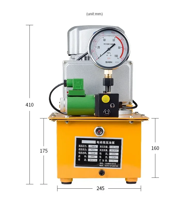 750W Single Acting 700Mpa Ultra High Pressure Electric Hydraulic Pump 220V Low Oil Station Gear Pump with Power OEM Supported