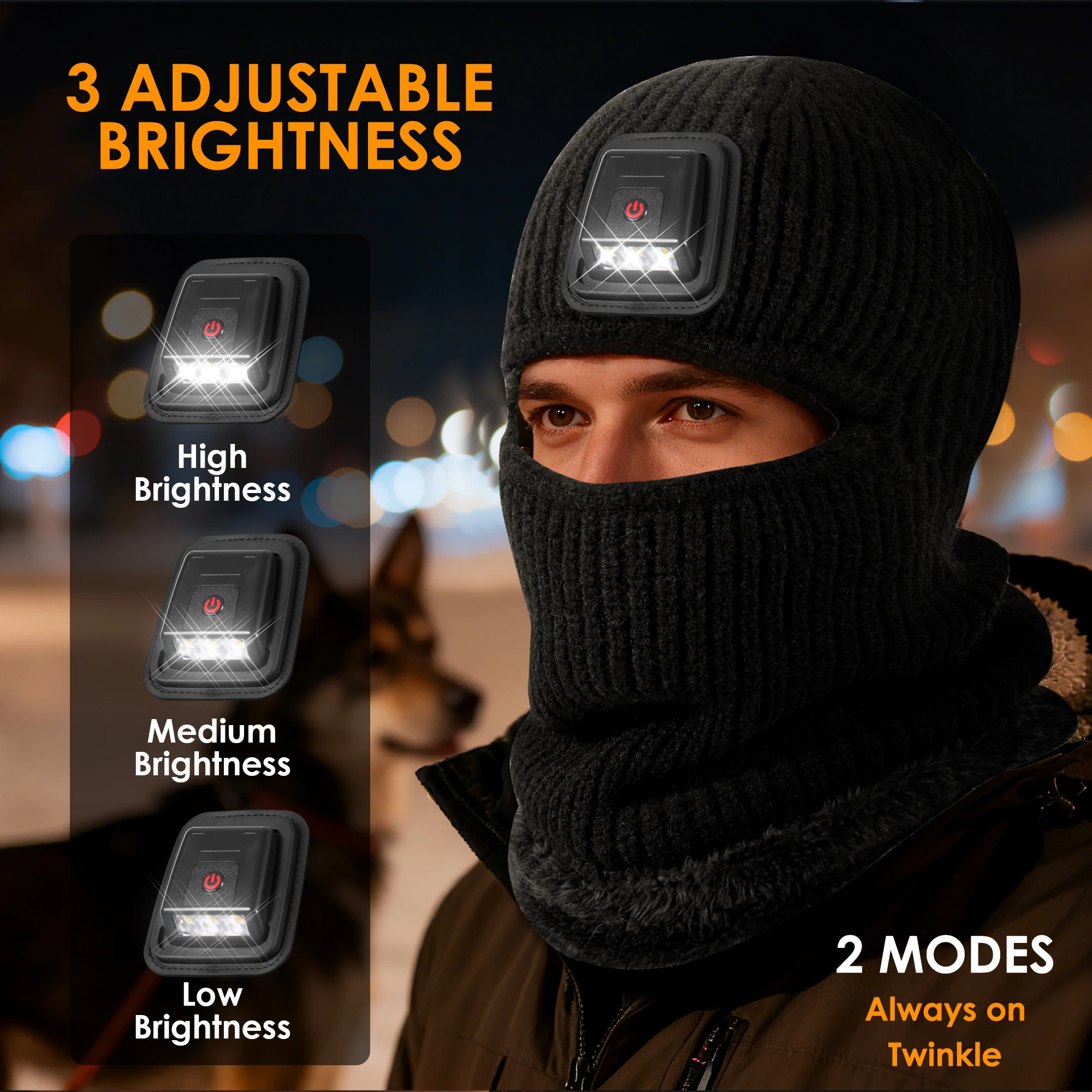 قبعات شتوية خارجية للرجال والنساء، تغطي الوجه والرقبة بالكامل، مقاومة للرياح، دافئة وسميكة، مع أضواء LED قابلة للفصل #6