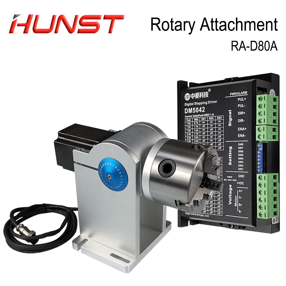 HUNST Rotary Attachment Diameter 80mm Device Fixture Gripper Three Chuck Rotary Worktable for Laser Marking Parts Machine