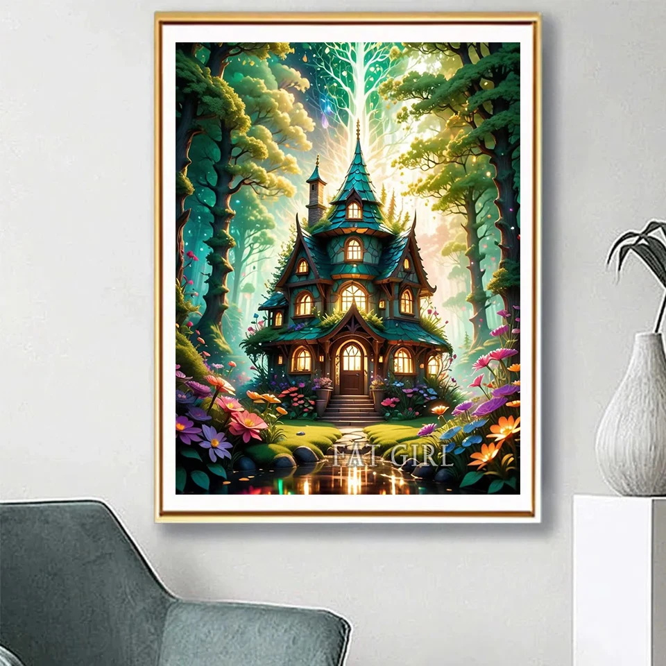 Diy Diamond Painting Fantasy Forest Full Rhinestone Drill Mosaic Embroidery Mushroom House Scenery Picture Cross Stitch Kits H06