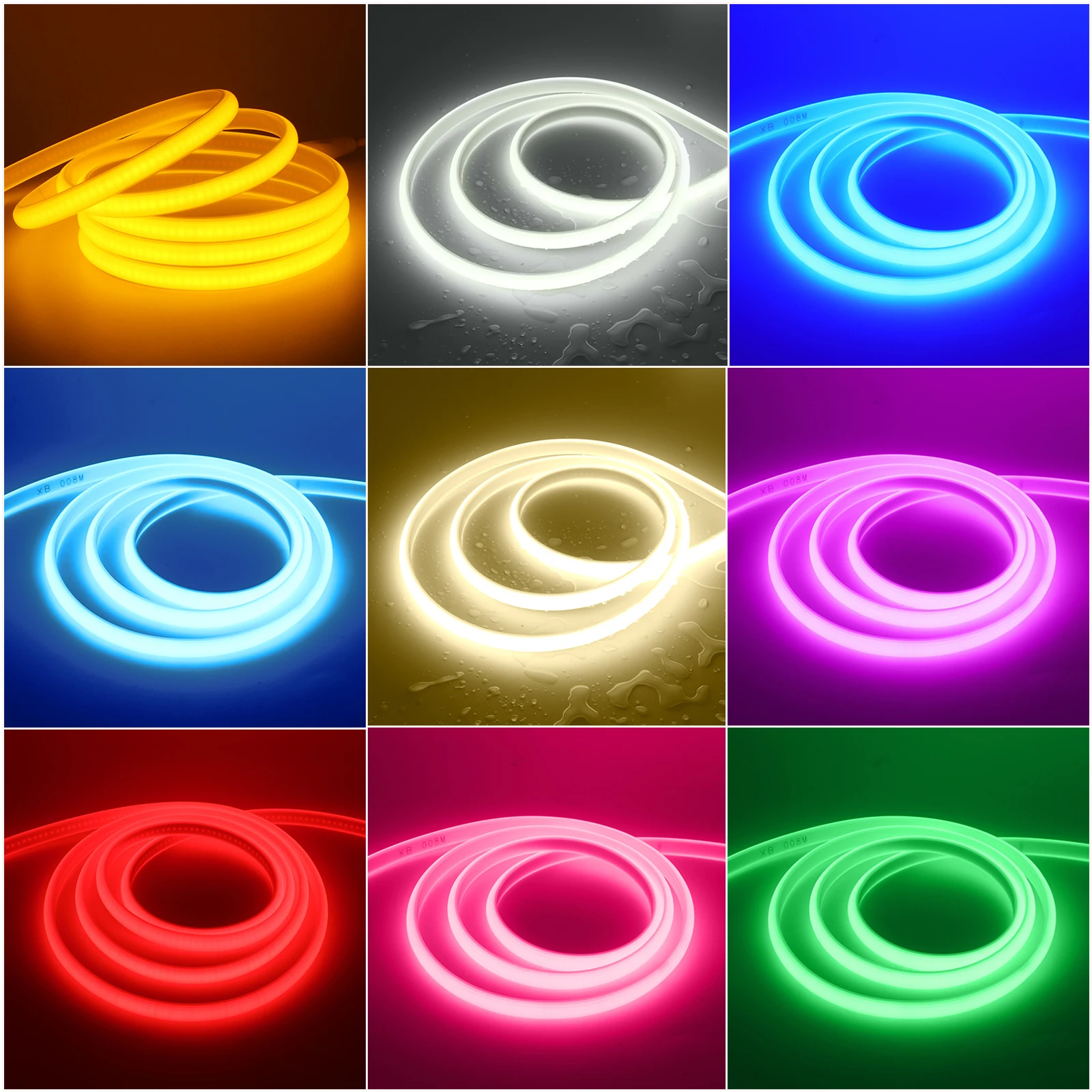AC220V Dimmable COB Neon LED Strip Waterproof White Red Ice Blue Pink Yellow Purple Green Flexible Tape Light with Timing Dimmer