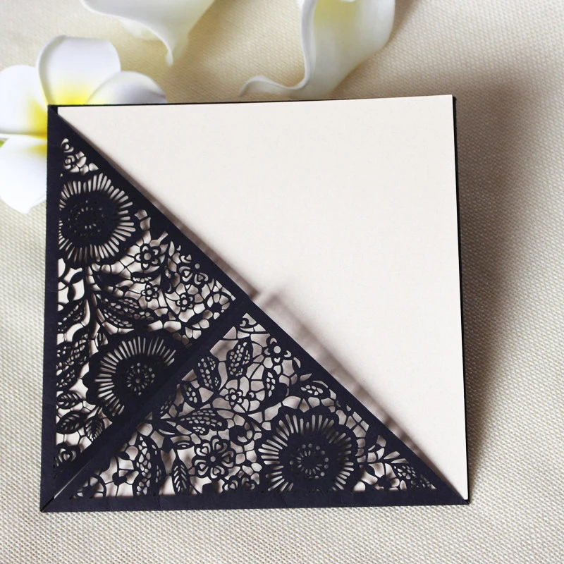 Laser Cut Wedding Invitations Elegant Ivory Black Lace Invitation Pocket Customized Insert Card Printing Multi Colors  50 Sets