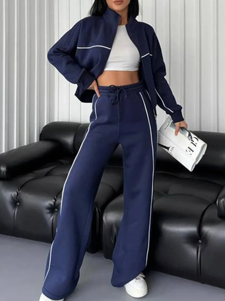 

Pant Sets Women Trend 2024, Two Piece Set For Women, Solid Color Zipper Turtleneck Hoodie Lace-Up Sweatpants, Winter Clothes